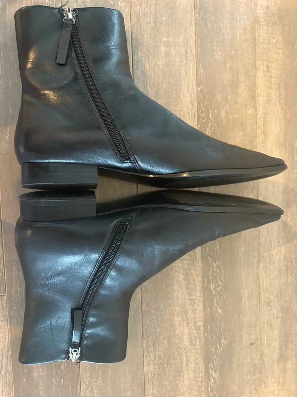 Mango Black Leather Square Toe Ankle Boots Side Zip EU 38 US 7.5/8